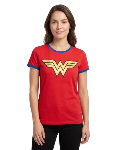 Amazon.com: Wonder Woman DC Comics Metallic Gold Logo Women's Red